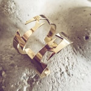 Solid brass cuff bracelet boho lightning bolt rod